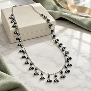สร้อยคอมุกสีเทา เงินแท้ 925 เครื่องประดับโบโฮทำมือ - Product Image 3