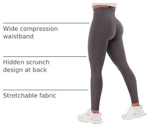 High Waisted Seamless Yoga <b>Leggings</b> V Back <b>Scrunch</b> <b>Butt</b> Lifting Full Length Workout Pants for Gym - Product Image 4