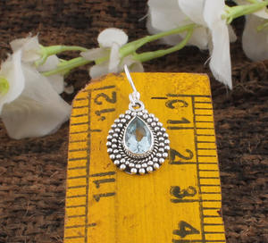 Boucles d'oreilles pendantes en topaze bleue naturelle, argent sterling 925, pierres précieuses facettées, bijoux de luxe pour mariage, cadeau pour femmes et unisexe - Product Image 4