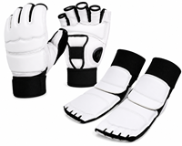 Gants et protège-pieds en polyuréthane blanc pour l'entraînement au Taekwondo