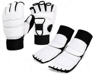 Guantes y Protectores de Pies de Poliuretano Blanco para Entrenamiento de Taekwondo - Product Image 1