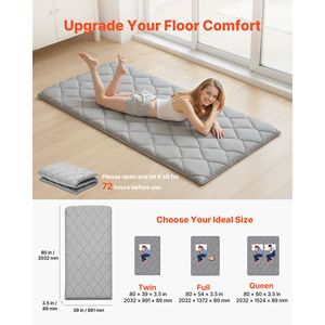Materasso Futon Giapponese Tatami Matrimoniale Pieghevole con Borsa per il Trasporto e Chiusura a Cerniera, Materasso a 9 Strati Stile Giapponese - Product Image 2