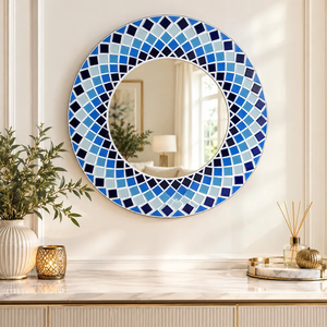 Miroir rond en os incrusté fait main, design unique, miroir mural - Product Image 1