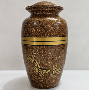 Urna Funeraria de Metal Antigua Negra con Banda Dorada y Grabado de Mariposa, Estilo Europeo Americano, para Cenizas Humanas - Product Image 5