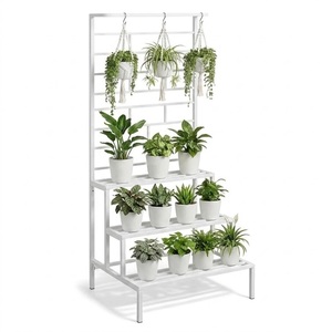 Support à plantes en métal robuste à 4 niveaux, revêtement poudré, pour présentation de pots de fleurs, intérieur, salon et extérieur, balcon, jardin - Product Image 6