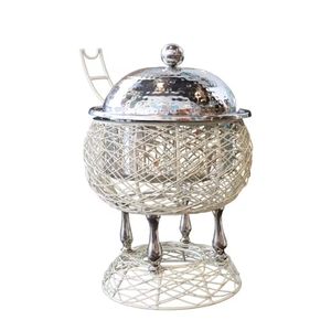 Cazuela Estilo Árabe, Calentador de Alimentos Premium, Servidor de Buffet con Cúpula de Acero Inoxidable Plateado y Base Dorada con Arco de Mezquita - Product Image 5