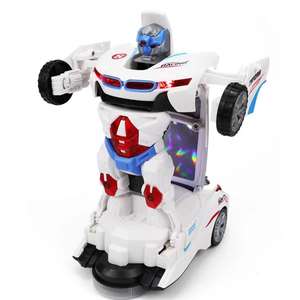 Coche de juguete robot transformable para niños con luces y sonidos, escala 1:24, colores blanco, azul y rojo - Product Image 3