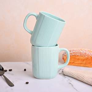 Ensemble de 2 tasses à lait en céramique vert clair uniques, compatibles micro-ondes, en grès, avec plateau, capacité 200 ml/400 ml - Product Image 4