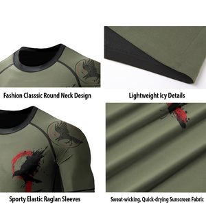 เสื้อแรชการ์ดสั่งทำพิเศษสำหรับทุกเพศ OEM ซับลิเมชั่น UPF 50 ป้องกันรังสียูวีสำหรับดำน้ำ ผ้าโพลีเอสเตอร์รัดรูป ขายส่งจากโรงงาน OEM - Product Image 6