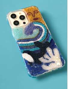 Coque de téléphone artisanale en perles de verre, motif baleine et soleil, protection arrière pour mobile - Product Image 1
