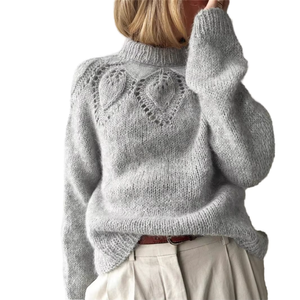 Pull en tricot à col roulé gris pour femme, manches longues, décontracté, hiver, en acrylique épais, tricoté à la main, couleur unie, longueur normale - Product Image 1