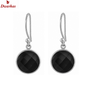 Jewelry manufacturer simple <b>handmade</b> <b>earrings</b> 925 sterling silver black onyx gemstone bezel drop <b>earring</b> for women - Product Image 2