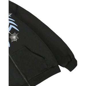 Pulls à capuche surdimensionnés personnalisés de haute qualité unisexe Streetwear en polaire lourde avec fermeture éclair complète avec poches latérales sérigraphiées - Product Image 3