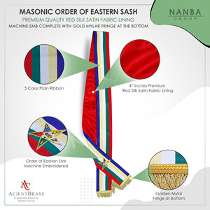 OES and Amaranth Reversible Sash Lined with <b>Red</b> Moire <b>Ribbon</b>, Order of Eastern Star Sashes, Front Multi-Colour - Product Image 4