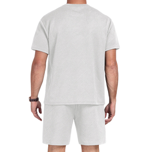 Premium Men's Light Gray Summer Set <b>Geometric</b> Pattern Crew Neck Knitted Summer Wear Breathable Short Sleeve <b>Shirt</b> OEM - Product Image 2