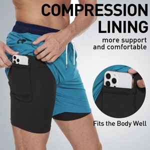 <b>Mens</b> Swim <b>Trunks</b> with Compression Liner 2 in 1 Solid Beach Swimming <b>Trunks</b> Breathable Quick Dry Swim Shorts with Zipper Pockets - Product Image 2
