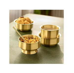 Elegant Polished Eco-Friendly Brass Ice Cream Bowl 4-Piece Set <b>Top</b> Selling Handicrafts Dinnerware Classic Design - Product Image 4