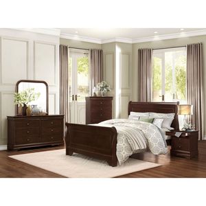 Letto Matrimoniale in Stile Tradizionale con Finitura in Ciliegio Scuro, Elegante Arredamento per Camera da Letto in Legno - Product Image 4