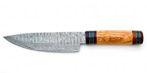 Acid <b>etched</b> rain drop damascus steel Utility Slicing <b>Tool</b> Olive Wood Multi Spacer Barrel Handle Kitchen Display - Product Image 3