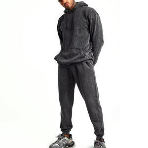 Conjunto Deportivo para Hombre, Sudadera con Capucha y Pantalones Jogger, Estilo Vintage, Lavado Ácido, Cintura Elástica, Ropa Casual de Calle, Verano, 100% Algodón - Product Image 1