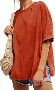 เสื้อยืดคอกลมแขนสั้นขนาดใหญ่พิเศษผู้หญิงสีทึบทรงหลวมผ้าฝ้าย 100% ระบายอากาศได้ดีฤดูใบไม้ผลิฤดูร้อนเสื้อยืดลำลอง - Product Image 5