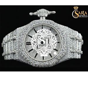 Comprar reloj de lujo de acero inoxidable chapado en oro rosa busto Iced Moissanite diamante movimiento de cuarzo pantalla analógica estilo Hip Hop - Product Image 3