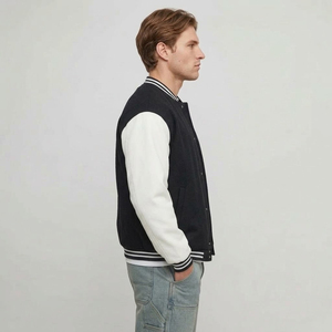 Chaqueta Varsity de Lujo para Hombre, con Logotipo Bordado Personalizado, Abrigo de Lana Premium, Estilo Urbano, Dos Tonos, Corte Holgado, Invierno - Product Image 5