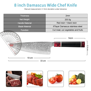 Couteau de chef en acier Damas artisanal de qualité supérieure, manche en bois, lame ultra-affûtée, PRESTIGE BLADES, ambidextre, finition brossée, passe au lave-vaisselle - Product Image 2