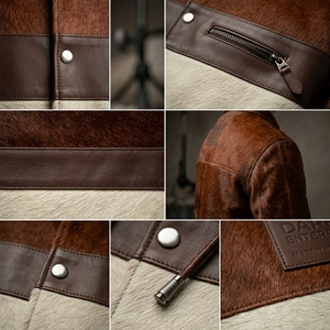 Veste en cuir de vachette à poils pour homme, vente en gros, avec empiècements contrastants, vêtement d'extérieur, colorblock personnalisé, fournisseur de cuirs authentiques B2B - Product Image 6