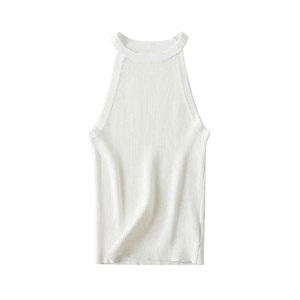 Women Solid O-Neck Ribbed Tank <b>Top</b> Summer Basic Elastic Sleeveless Crop <b>Tops</b> Silk/Cotton Satin Breathable Front Logo - Product Image 3