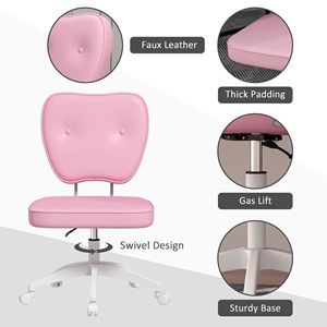 Sedia Direzionale in Pelle PU Rosa, Sedia da Toeletta con Altezza Regolabile, Design Senza Braccioli, Ruote Girevoli, Stile Tradizionale con Supporto Lombare - Product Image 5