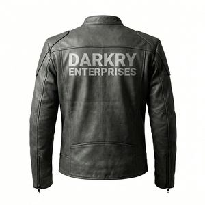 Men Custom Genuine Cowhide Leather <b>Jacket</b> Wholesale Distressed <b>Grey</b> Slim Fit Motorcycle Rider Biker Coat Outerwear Manufacturer - Product Image 2
