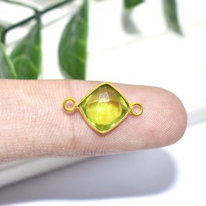 Peridot Quartz Cushion Gemstone Connector Gold Plated Double <b>Bail</b> Link Jewelry Making Charm Connector - Product Image 1
