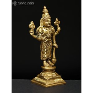 Escultura hecha a mano de latón de 4 \ "pequeño Lord Vishnu de pie hecha en India - Product Image 4