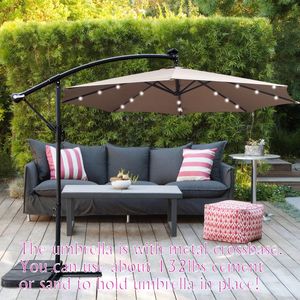 Ombrellone da Esterno a LED Solare da 3 Metri, Impermeabile, 8 Stecche, con Manovella e Base a Croce, per Patio e Giardino - Product Image 2