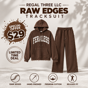 REGAL THREE LLC Raw Edges Trainingsanzug Unisex Kapuzenpullover & Hosen Set Premium Baumwolle Relaxed Fit Herbst Freizeitkleidung - Product Image 1