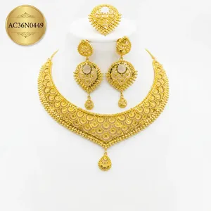 Luxury African Gold Plated Charm <b>Necklace</b> Set for Women Nigerian Wedding Bridal Jewelry with Earrings and <b>Ring</b> Fashion <b>Necklaces</b> - Product Image 2