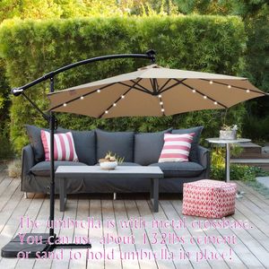 Ombrellone da Esterno da 3 Metri con Luci LED Solari, Impermeabile, 8 Stecche, Base a Croce con Manovella per Esterni - Product Image 2