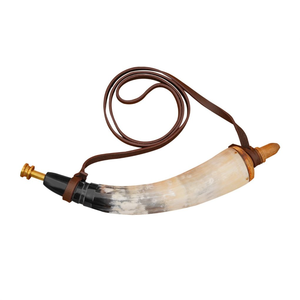 Flacon à poudre en corne de buffle forgé à la main avec sangle en cuir, équipement de chasse rustique, rangement de qualité supérieure - Product Image 2