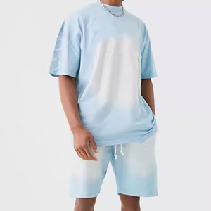 Ensemble de sport décontracté d'été pour hommes, vente en gros, t-shirts amples à manches courtes en coton gaufré 100 % écologique - Product Image 4
