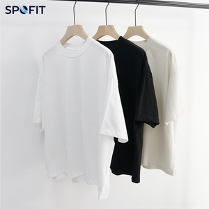 T-shirt en coton blanc surdimensionné à col rond et manches courtes pour homme, style streetwear décontracté, tricot jersey, couleur unie, design épuré - Product Image 3