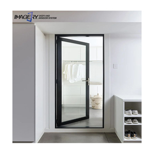 Puerta de vidrio de aluminio serie 70, aislante acústico, rotura de puente térmico, puerta abatible negro de aluminio anodizado con vidrio templado - Product Image 5