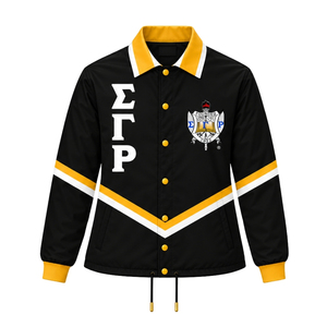 Black Women Varsity Jacket Gold <b>White</b> Collar Greek Letter Snap <b>Button</b> Front Striped Long Sleeve Collegiate Fashion Outerwear Pro - Product Image 1