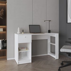 โต๊ะคอมพิวเตอร์สีขาว 1 ลิ้นชัก 2 ชั้นวาง - Product Image 1