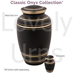 Urna funeraria clásica de ónix y latón, color negro mate, con detalles de latón pulido, contenedor para cenizas de adultos, tapa segura, recuerdo. - Product Image 4