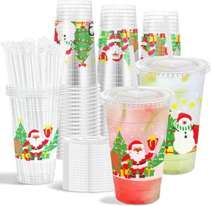 Vasos de Plástico Desechables Biodegradables, Resistentes al Agua y Ecológicos, con Tapas, Paquete al por Mayor, Estilo Simple, Libres de BPA, para Fiestas, Navidad - Product Image 1