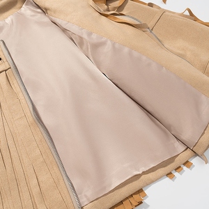Women's Premium Tan Fringe Genuine <b>Suede</b> <b>Leather</b> <b>Jacket</b> Front Stud Trim Point Collar Whipstitch Studded Customization Available - Product Image 6