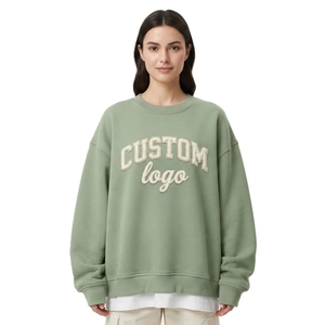 Manufacturer Heavyweight Crew Neck Jumper Custom Private Label Solid Color Embroidery Casual Fabric Pullover Top Women's Hoodies - Product Image 1