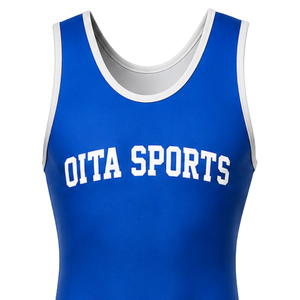 Men Royal Blue White Sublimated Wrestling Singlet Sleeveless Polyester <b>Athletic</b> Wrestling Suit Training Match Wear Clothing - Product Image 4