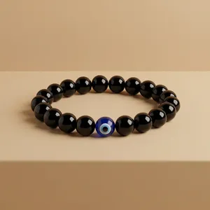 8mm Natural Black Beaded Stretchable <b>Bracelet</b> with Eye Bead Charm Adjustable Fashion Jewelry for <b>Men</b> Women Gift Accessories - Product Image 4